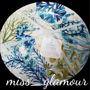 Sigrid Olsen Melamine Dinner Coastal Plates Set 4 Seahorse Turtle  Sand dollar